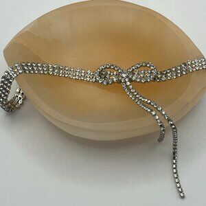 Adjustable Silver Toned Crystal Rhinestone Bow Choker Necklace